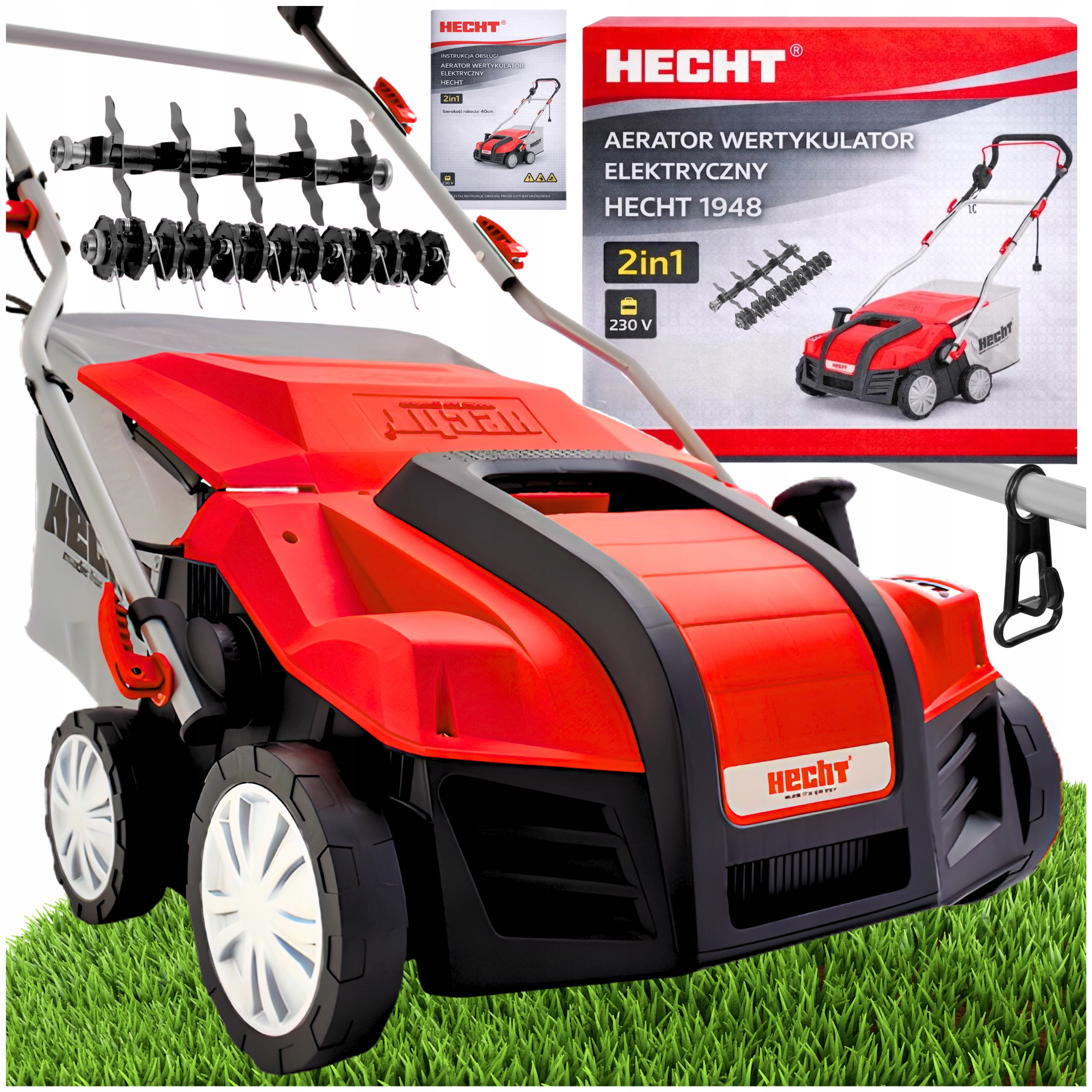 AERATOR WERTYKULATOR ELEKTRYCZNY DO TRAW HECHT 1948 2W1 2000W DWA WAŁKI